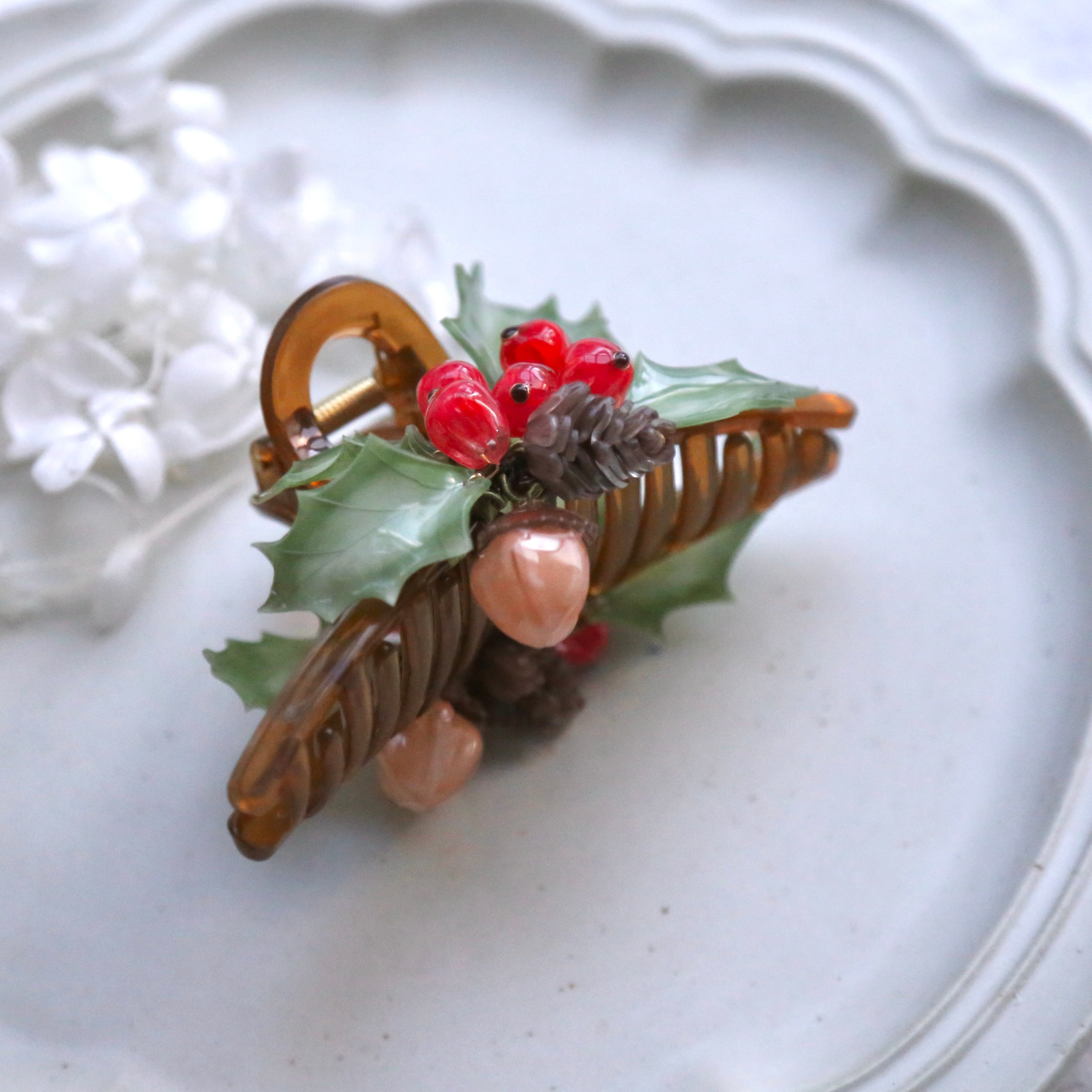 Blue Princess Holly Pine Cones And Acorns Hair Claws