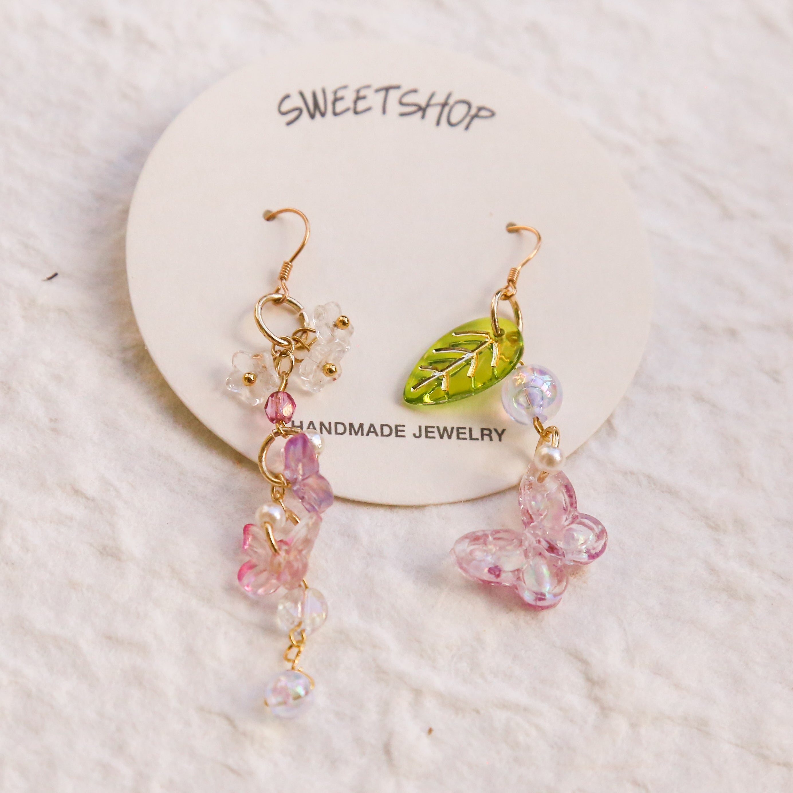 Resin Butterfly Chained Asymmetric Earrings
